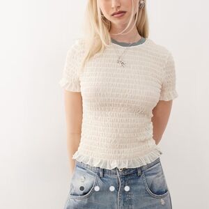 Guess Originals smocked mesh t-shirt in off white M